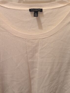 Talbots Cream Round Neck Knit Top with Center Rib Panel